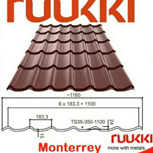 Металлочерепица Ruukki Monterrey™ 0,45  Rough matt RR 887 - Зображення 2